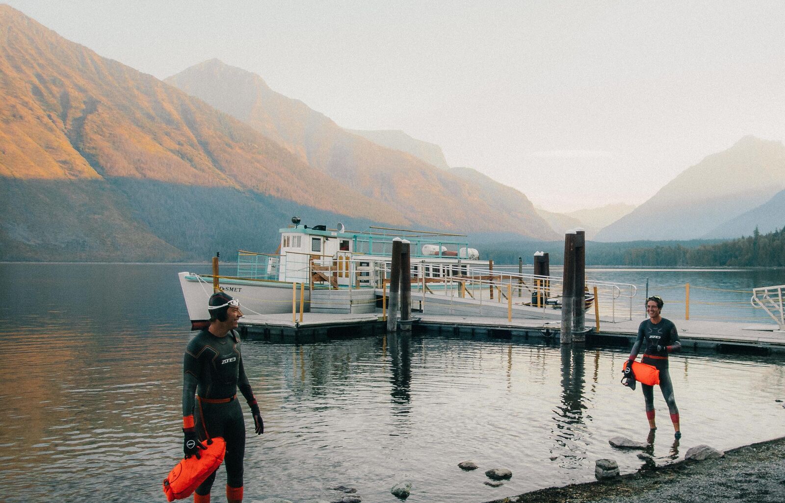 Zone3 open water swimming wetsuits being used for a cold water swimming session in Scotland