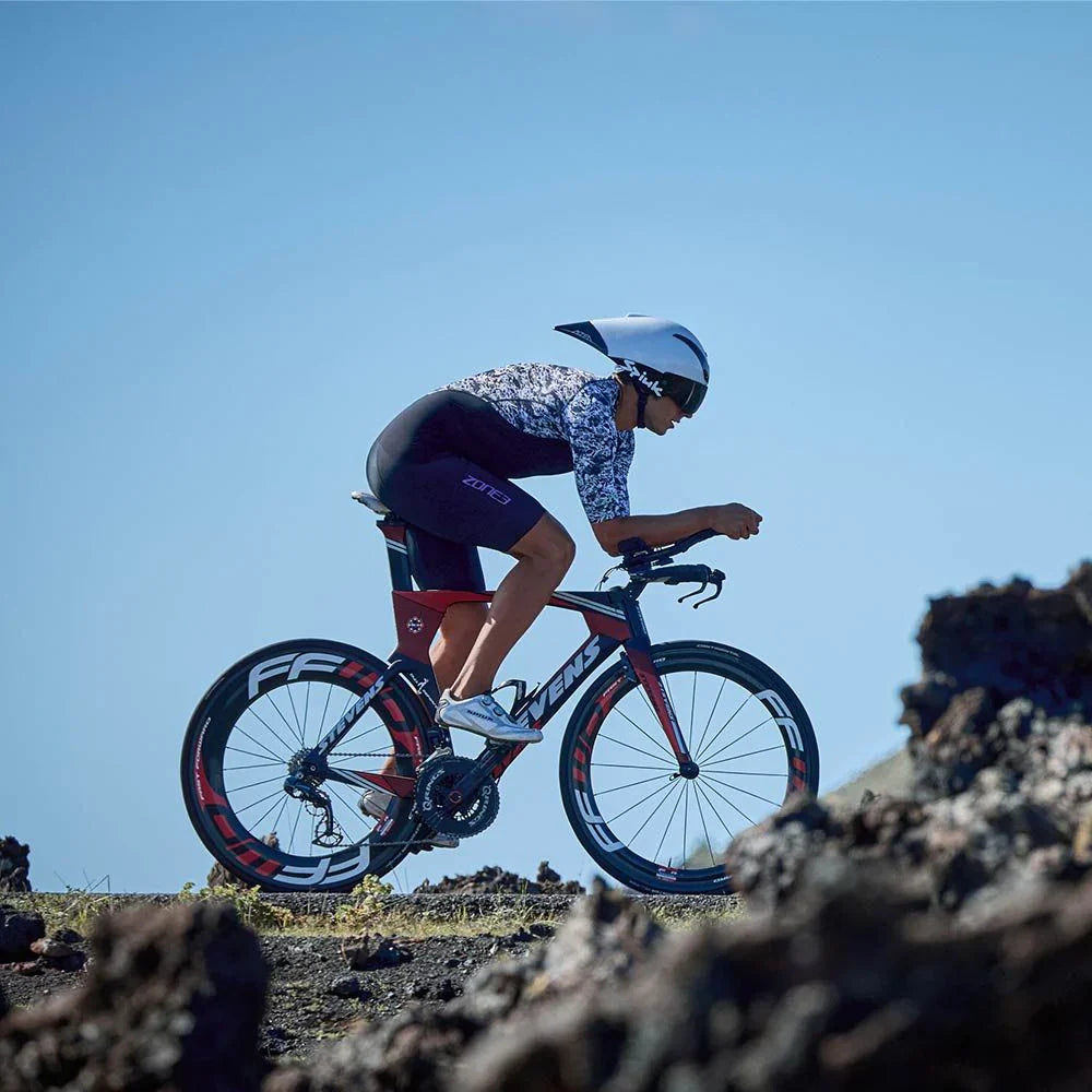 Zone3 women's triathlon suit being worn for a long ironman distance bike ride,