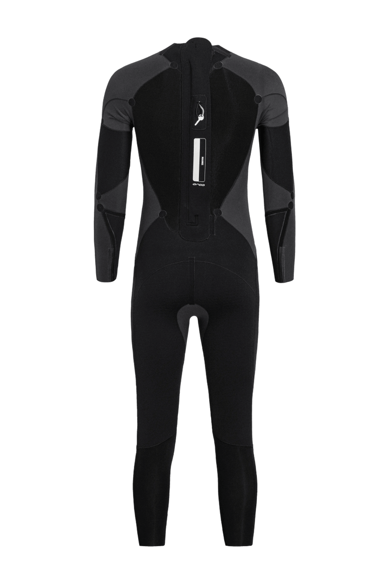 Orca triathlon wetsuit, the Apex float on a grey background.