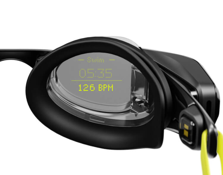 FORM Smart Swim 2 Pro swimming goggles with AR display for triathlon and endurance training.