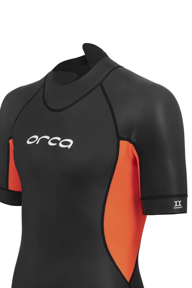 Close up of the Orca Vitalis shorty wetsuit for open water swimming.