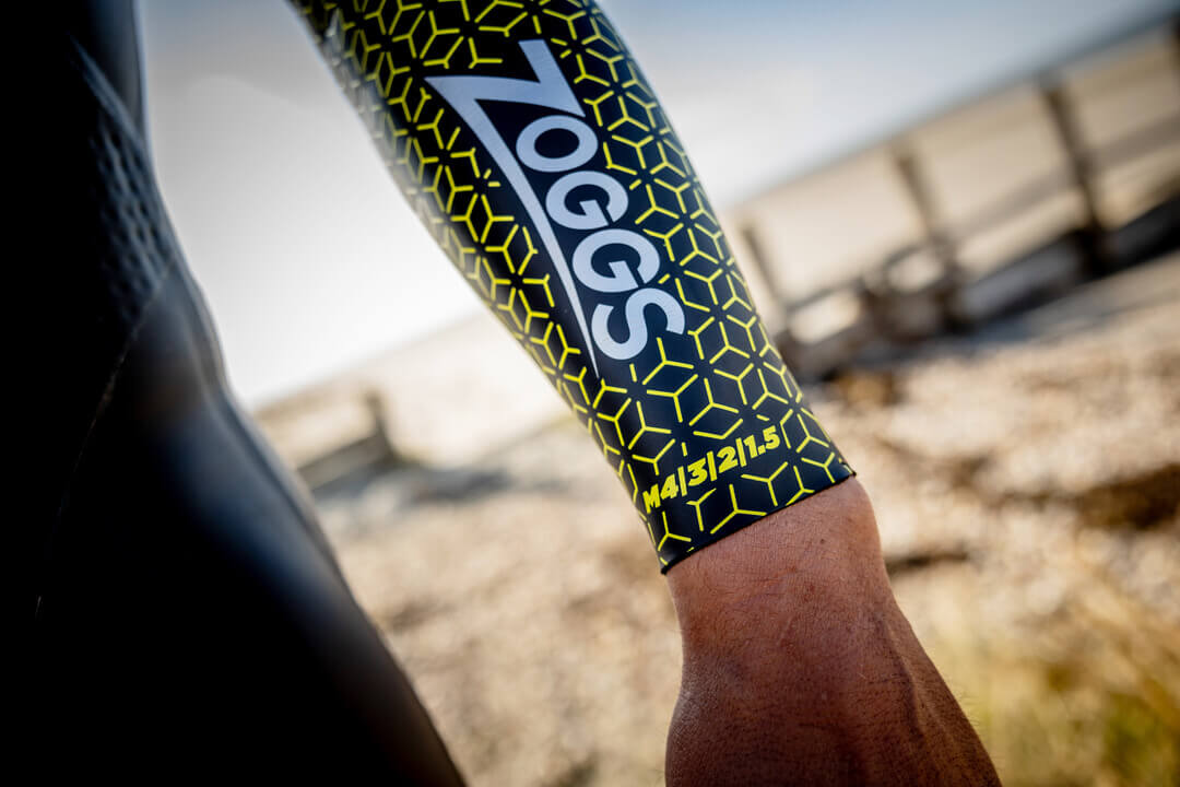 Close up of the Zoggs predator pro wetsuit for triathlon races.