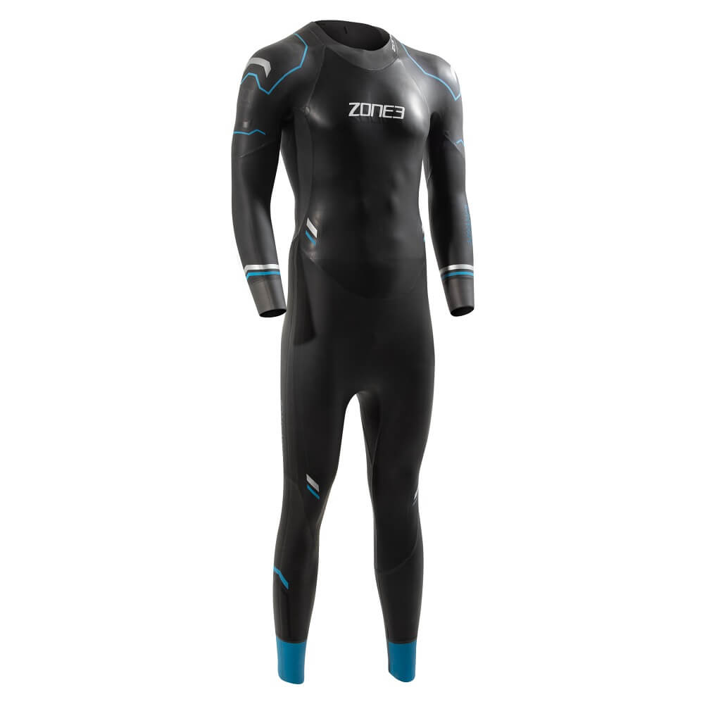advance mens wetsuit by zone3 with blue accents.