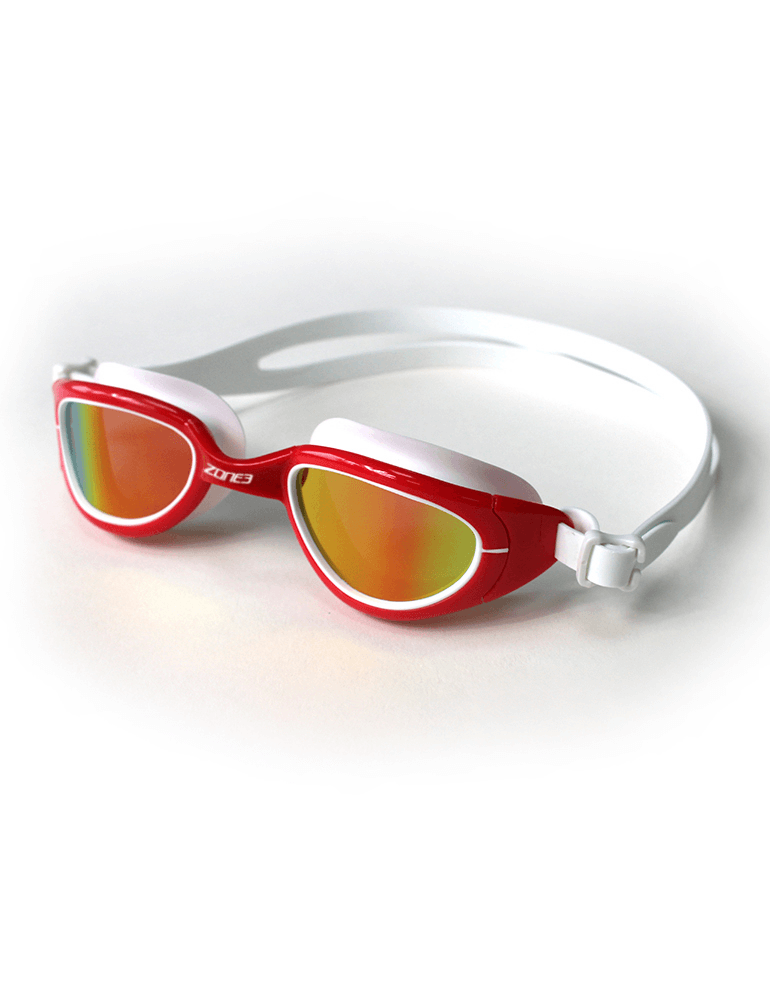 Zone3 Attack red swimming goggles for open water swimming.