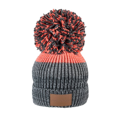 Waterproof Bobble Hat - Grey & Peach