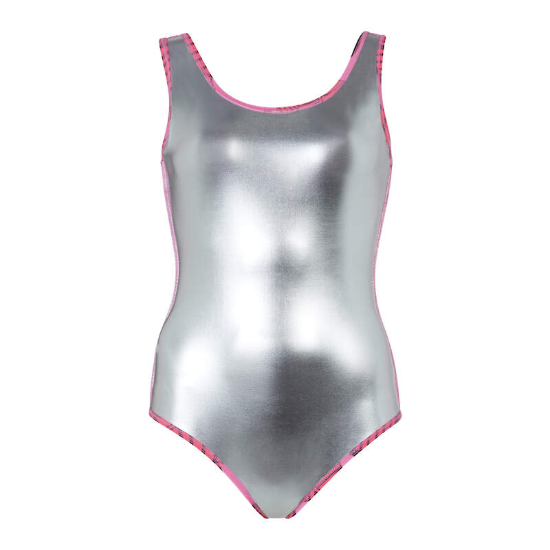 Eco-conscious Zoggs Awaken Pink Scoopback Swimsuit – Thermal one-piece with vibrant coral leaf design.