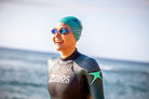 Women leaving the water after a sea swim in the zoggs predator tour open water swimming wetsuit 