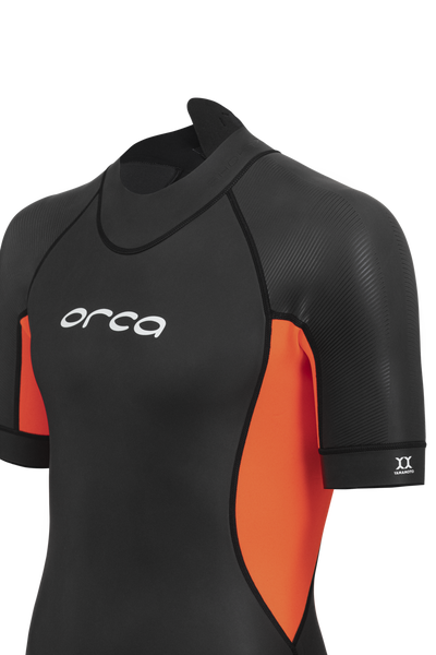 Close up of the Orca Vitalis shorty wetsuit for open water swimming. 