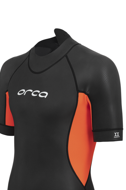 Close up of the Orca Vitalis shorty wetsuit for open water swimming. 