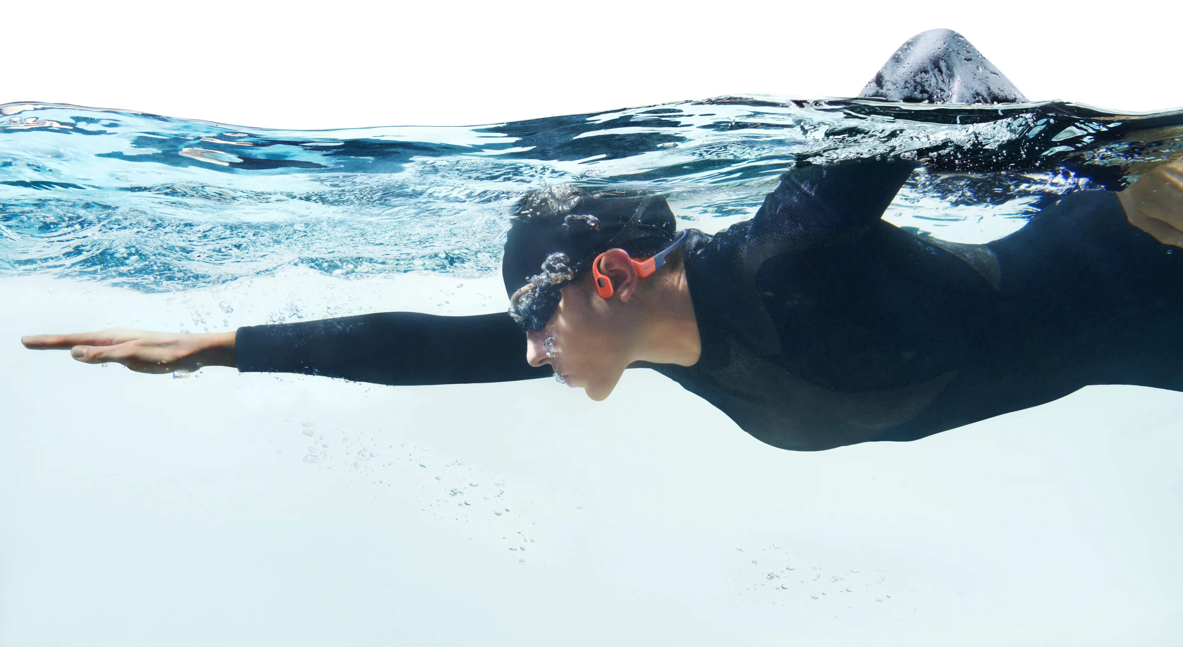 Bone conducting headphones by Shokz for open water swimming and pool swim training. 