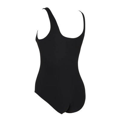 Black Zoggs Scoopback Open Water swimsuit with Thermal Silver Lining, ecofeel recycled fabric, UPF50+ sun protection and wide straps