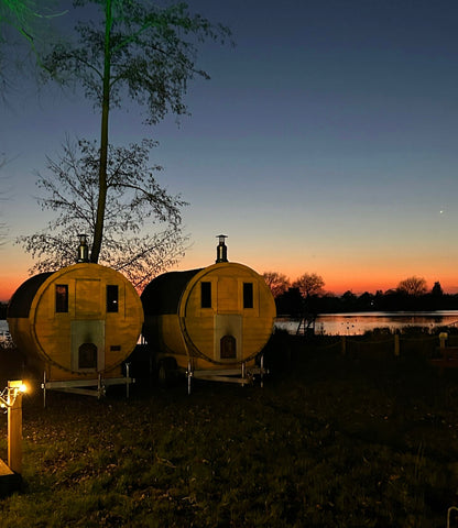 Wood fire saunas ready to use after cold water swimming sessions at Shepperton Splash 