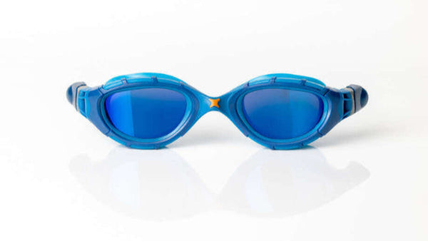 Zoggs Titanium predator flex swimming goggles in Blue Tint, great for open water swimming and triathlon training. 