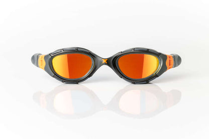 Orange Zoggs predator flex swimming goggles on a white background.