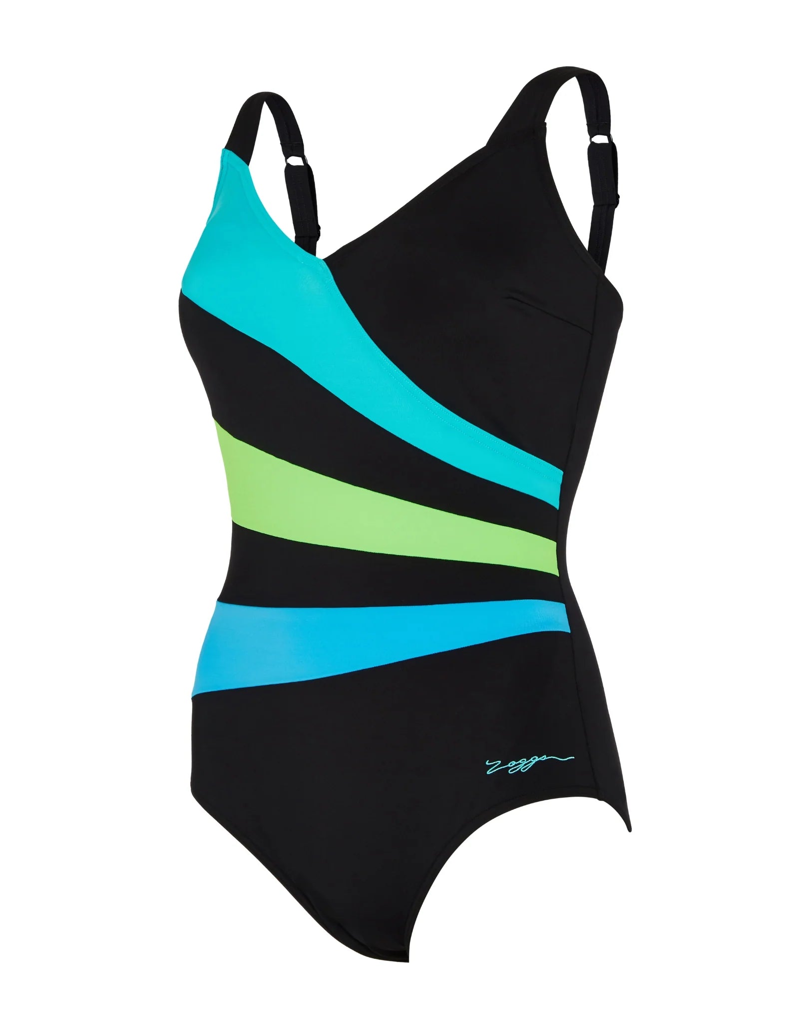 Zoggs Black/Green Wrap Panel Classicback Swim Costume