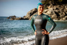 Women wearing the zoggs predator wetsuit before a wild sea swim 